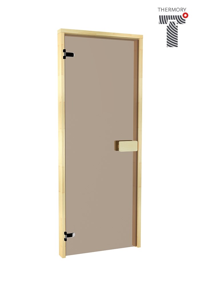 Bastudörr 7x18 Classic med bronsfärgat glas och furukarm